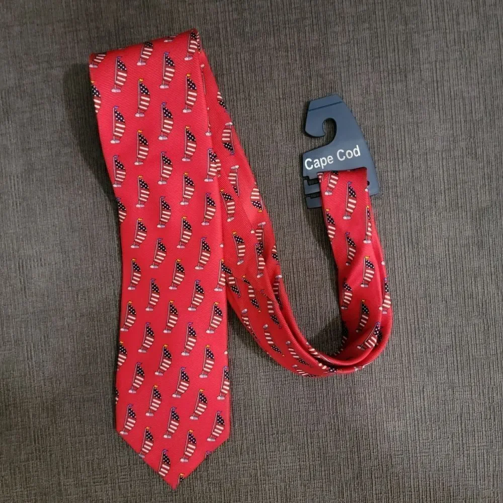 CAPE COD Neckwear Men's Red Tie with American Flag Pattern